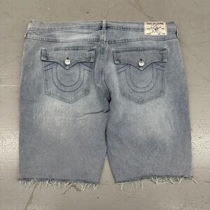 True Religion Shorts Mens 42 Gray Denim Ricky Relaxed Straight Logo Bermuda